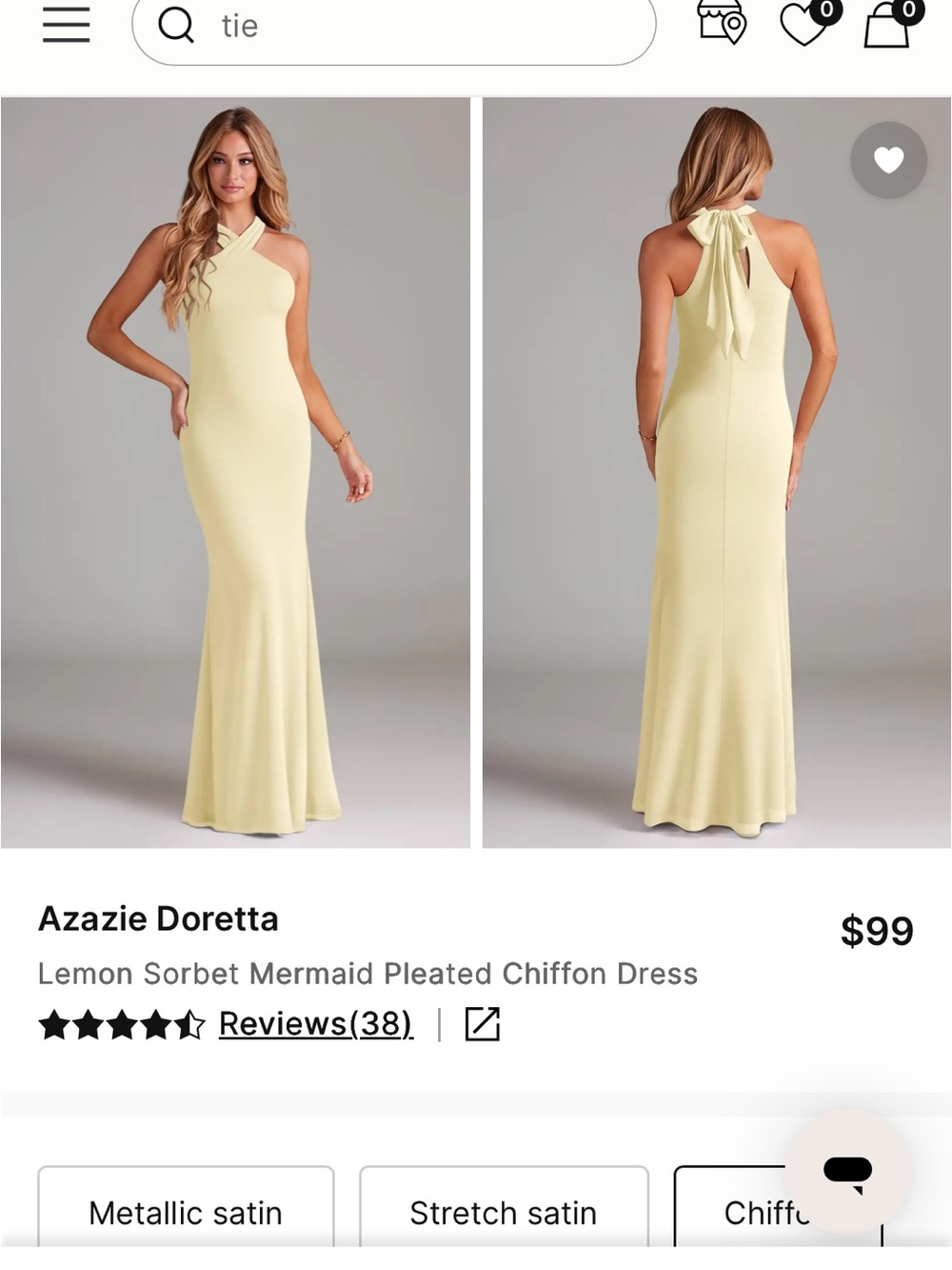 NWT Azazie Doretta Bridesmaid Dress Yellow Lemon Sorbet Chiffon